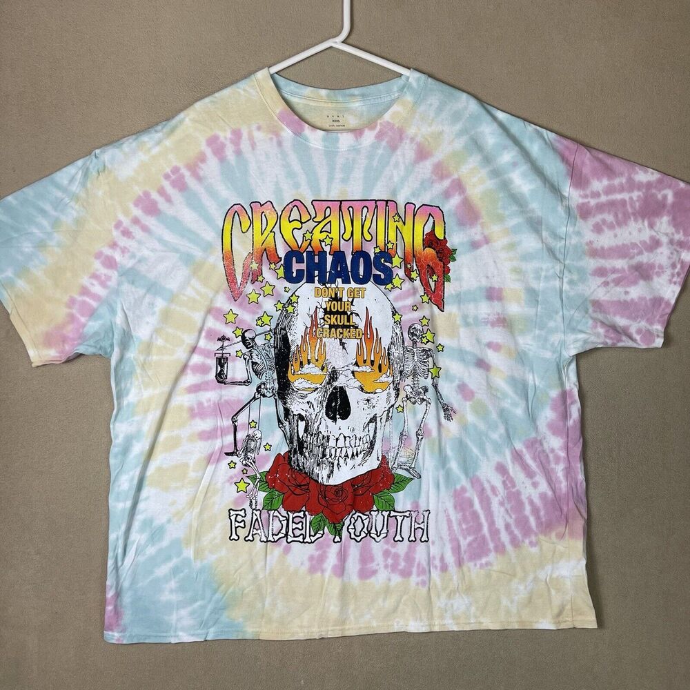 MNML T-Shirt Mens‎ XXXL Multicolor Creating Chaos Skull Casual Tie Dye Adult